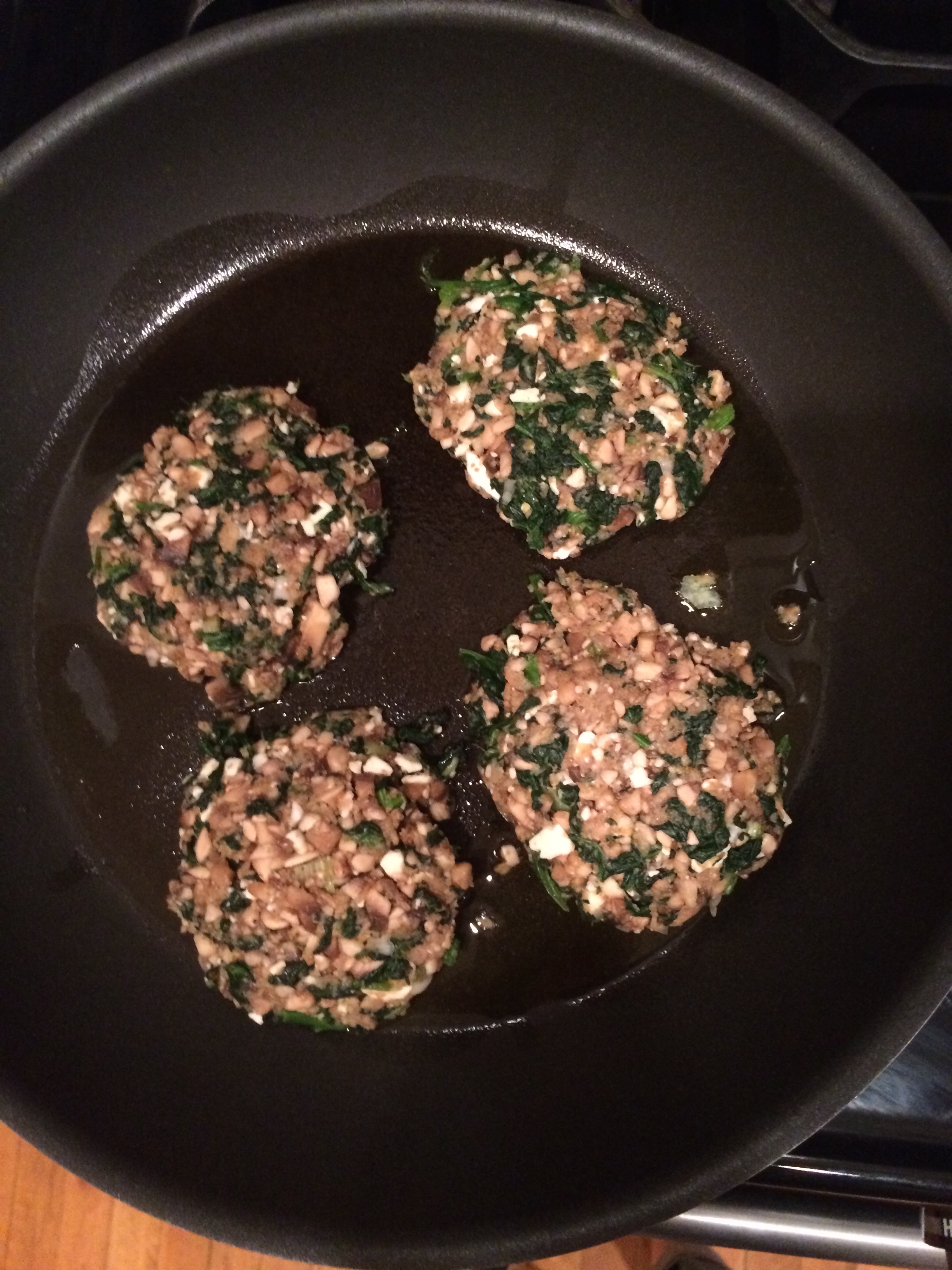 Spinach, Mushroom and Feta cutlets in skilletIMG_2126