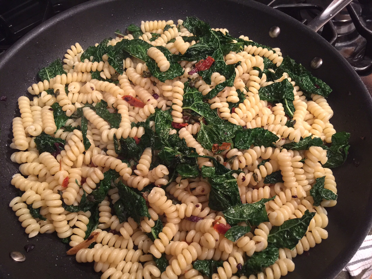 kale pasta in pan